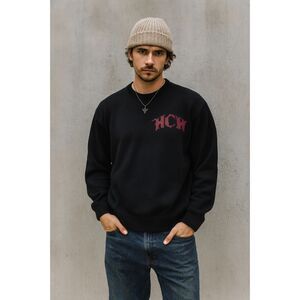 HEAVEN CAN WAIT Black Knit Skeleton Pullover Sweater Top  Mens Size Medium